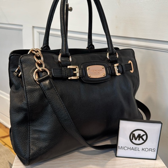 Michael Kors Bag Vintage Rose Gold Hamilton Pebbled Leather Chain Tote Bag - Picture 1 of 17